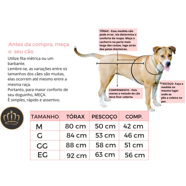 Tabela de roupa para bulldog inglês